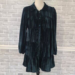 Peach Lane Emerald Green Velvet Mini Dress Tiered Wicked OZ Sequin NEW Large